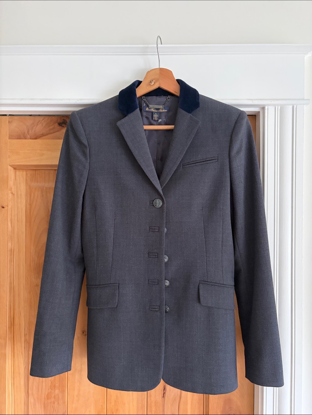 Brooks Brothers Charcoal Gray Blazer with Navy Velvet Collar